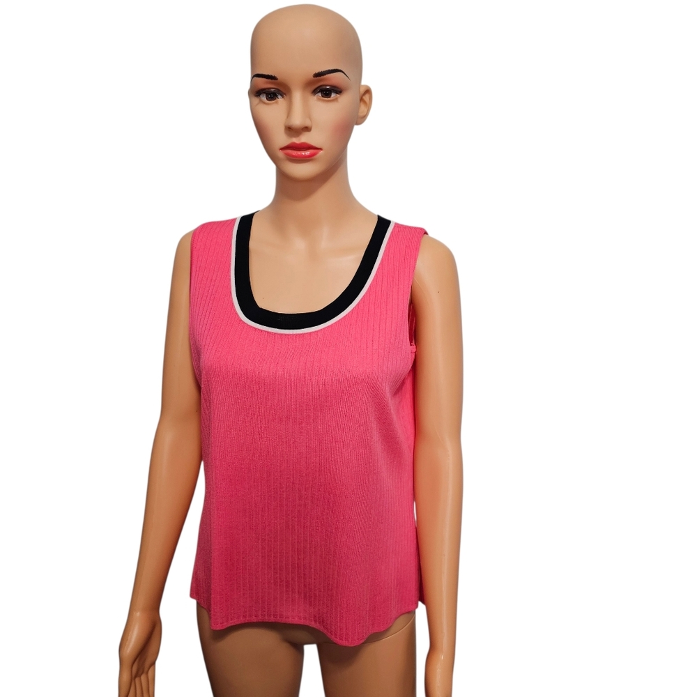 Ming Wang Two Piece Pink/Black Ribbed Knit Cardigan and Tank Dopamine Set M/L - Picture 4 of 10